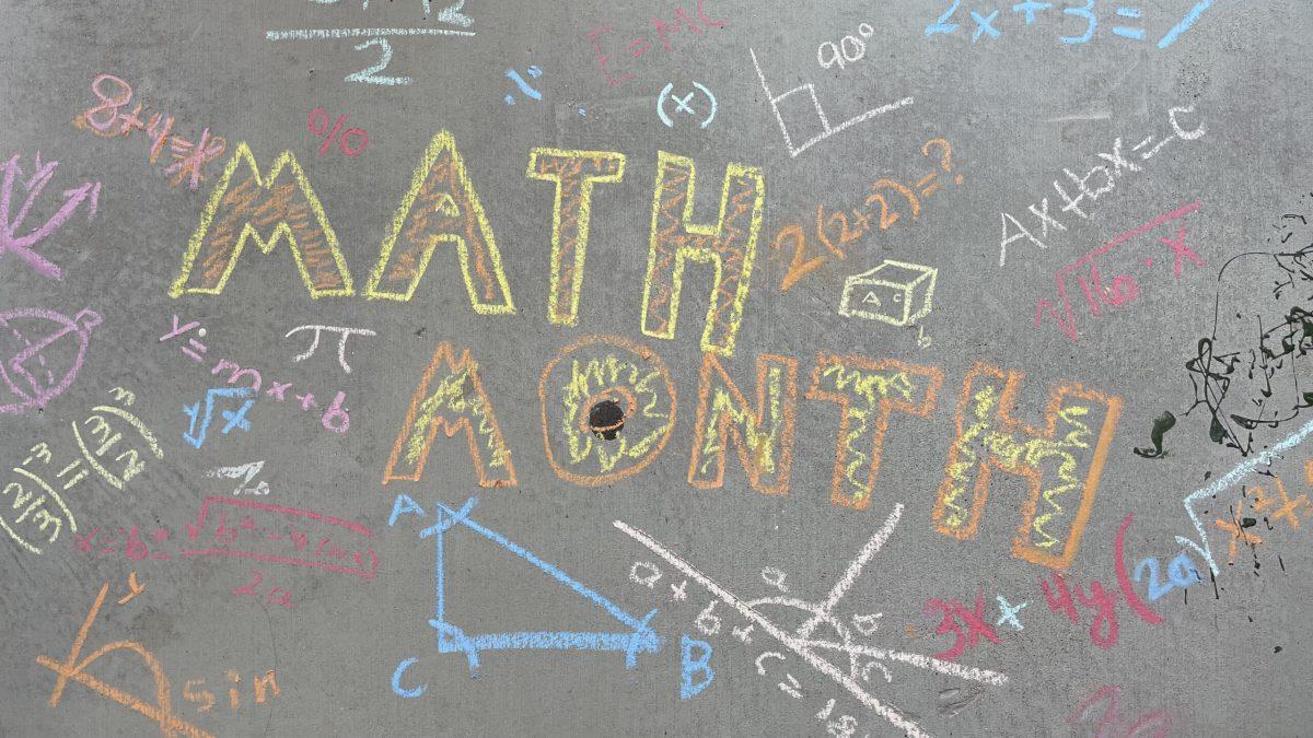 Drawing of the words in chalk saying math month