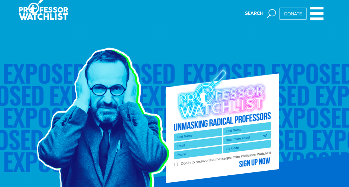 Screenshot of the professor watchlist on tpusa.com