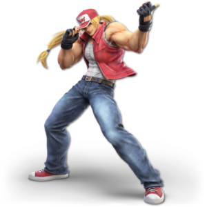 Man in jeans, red vest and red hat as a videogame character