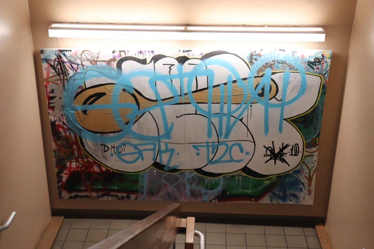 Vandalized art in the jenkins building