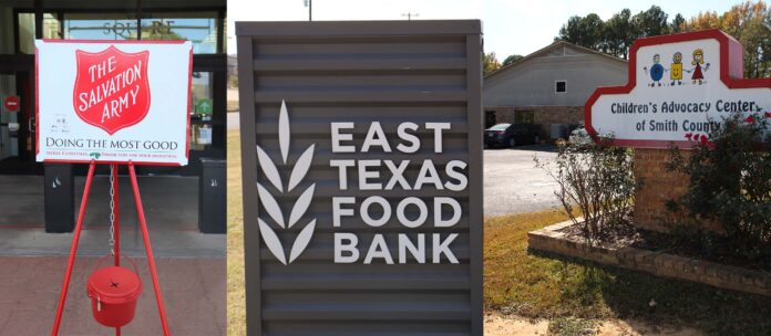 signs for the salvation army, east texas food bank and CAC